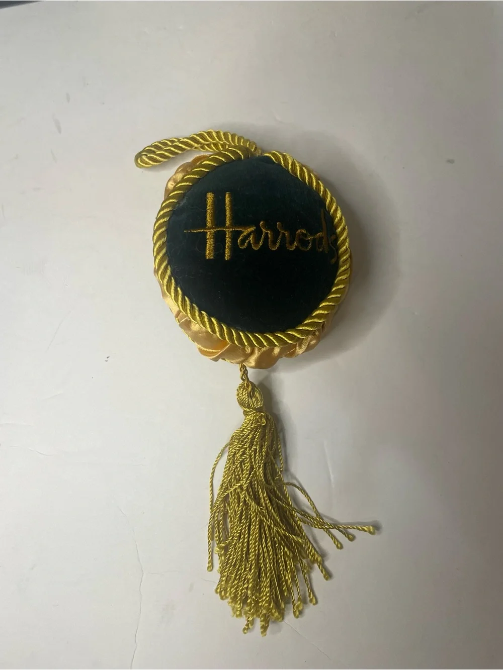 Harrods Velvet Tassel Christmas Ornament in Green and Gold